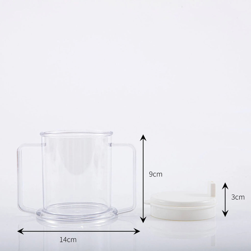 Transparent plastic spill-proof drinking cup with 301-400ml capacity.