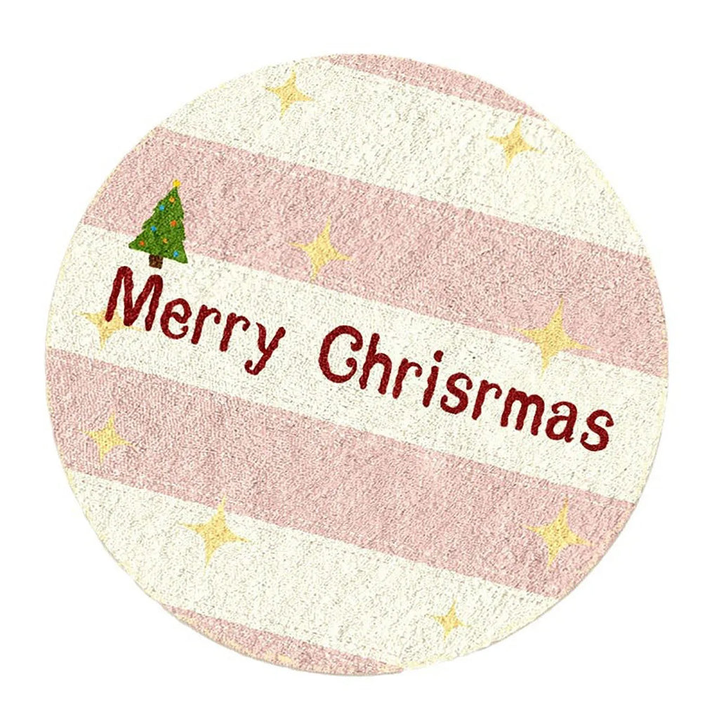 Round Christmas carpet with imitation cashmere material showing festive holiday patterns