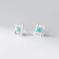 Women's silver geometric cross quadrangle stud earrings with a choice of gold or silver plating.