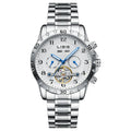 Silver stainless steel automatic perpetual calendar mechanical watch with sapphire crystal glass