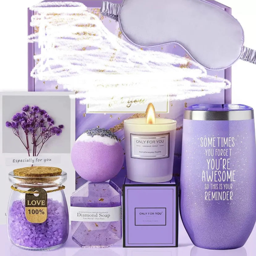Soy wax aromatherapy candle bath gift set in gift packaging with multiple colour suit variations