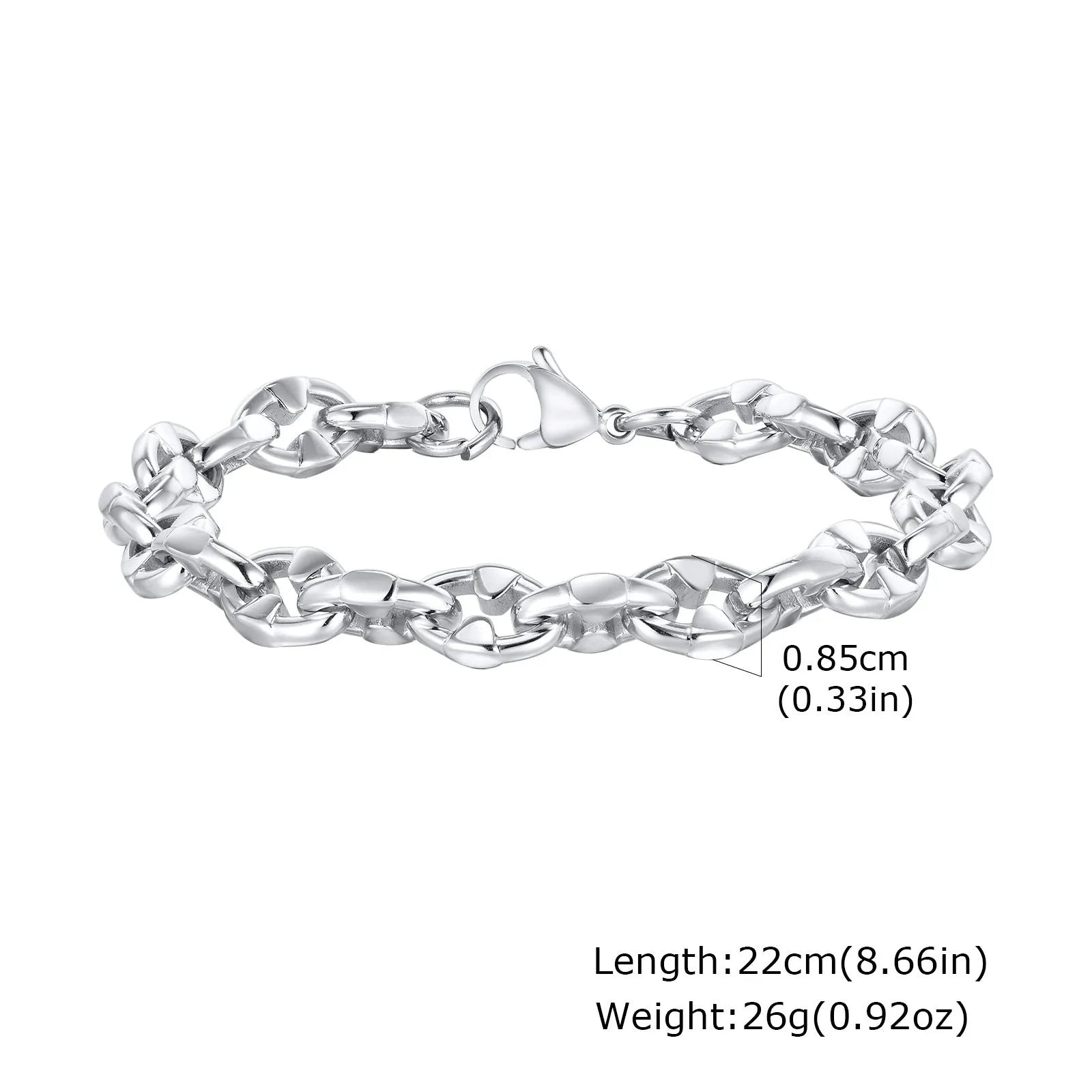 Handmade geometric stainless steel chain bracelet for men in a steel colour.