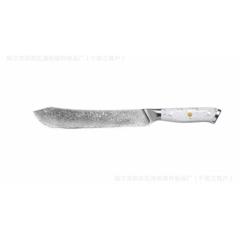 Damascus pattern chef's knife with VG10 steel blade and modern handle for kitchen use