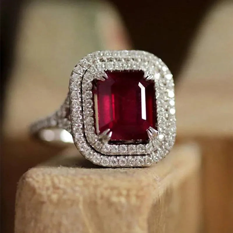 Copper square princess ring with geometric design in F827 red colour for women