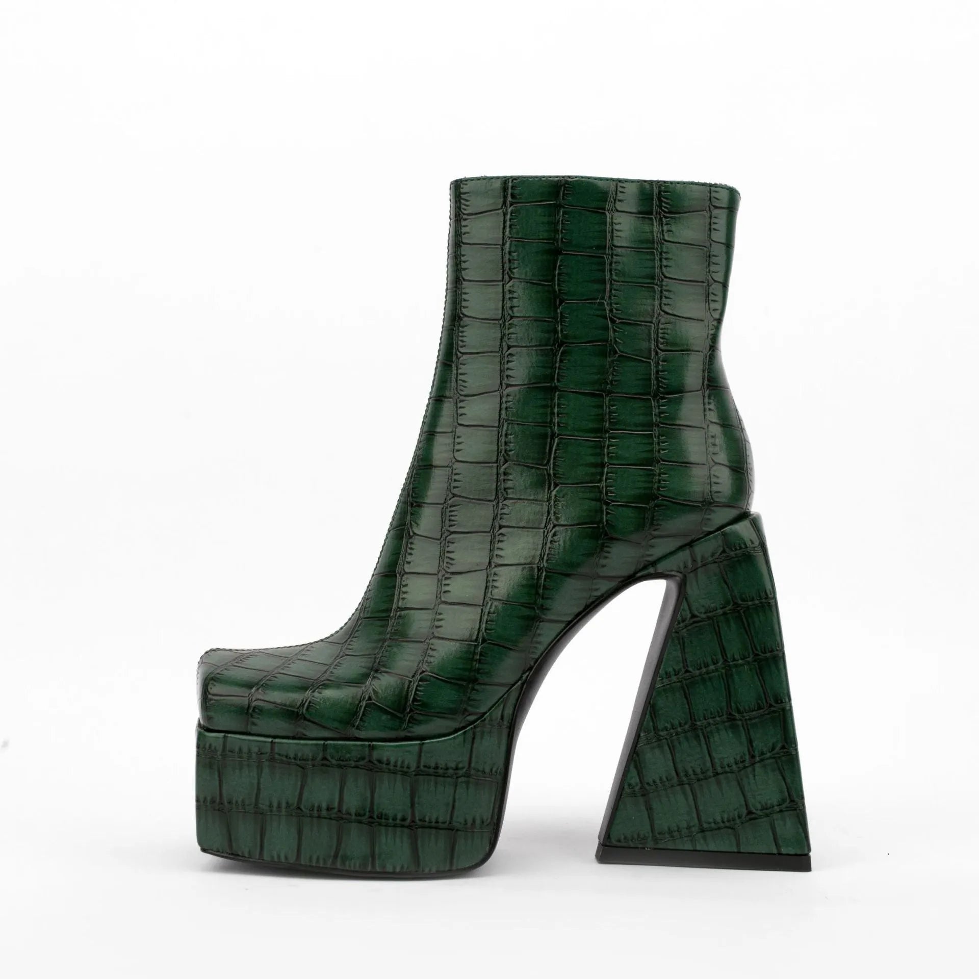 Women's ankle boots with a high heel in artificial PU leather, shown in a choice of colours.