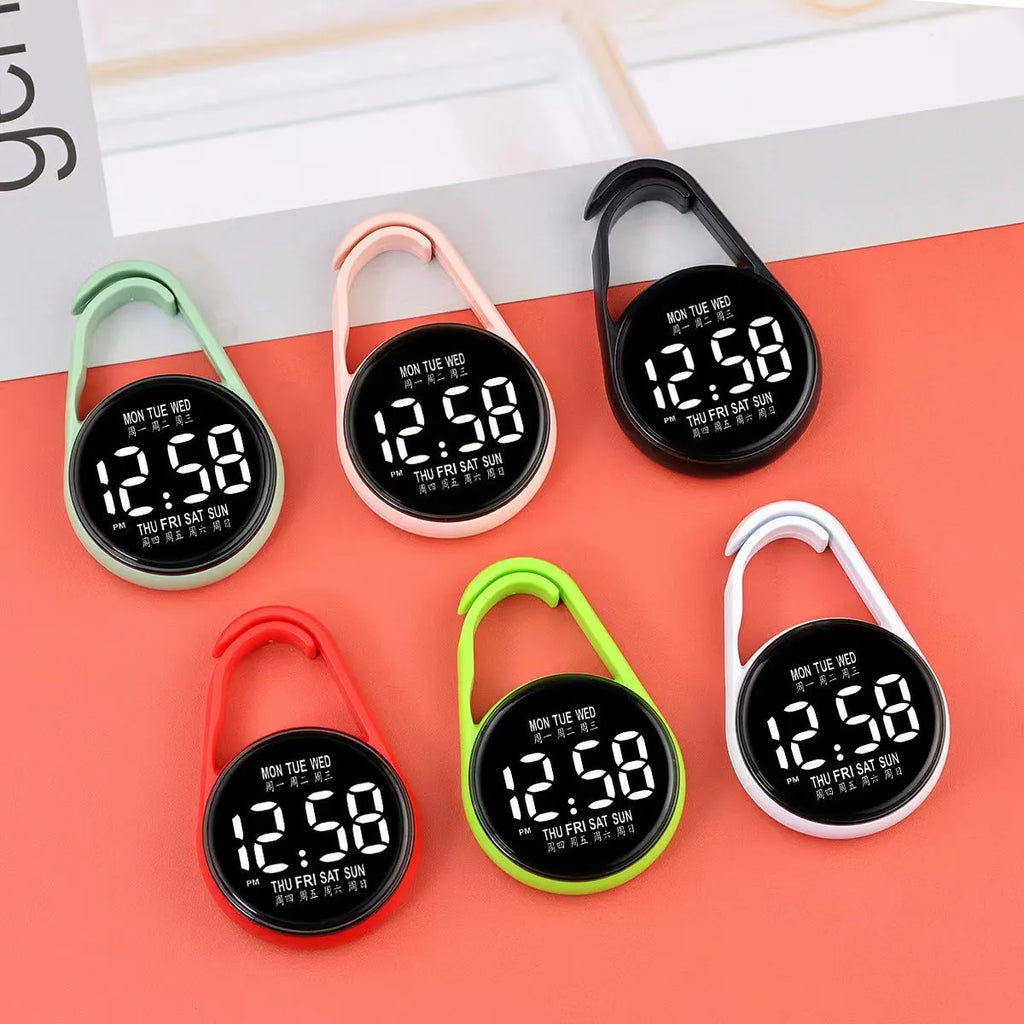 Fashion LED electronic watch showing luminous digital time display on a plastic strap, available in multiple colours.