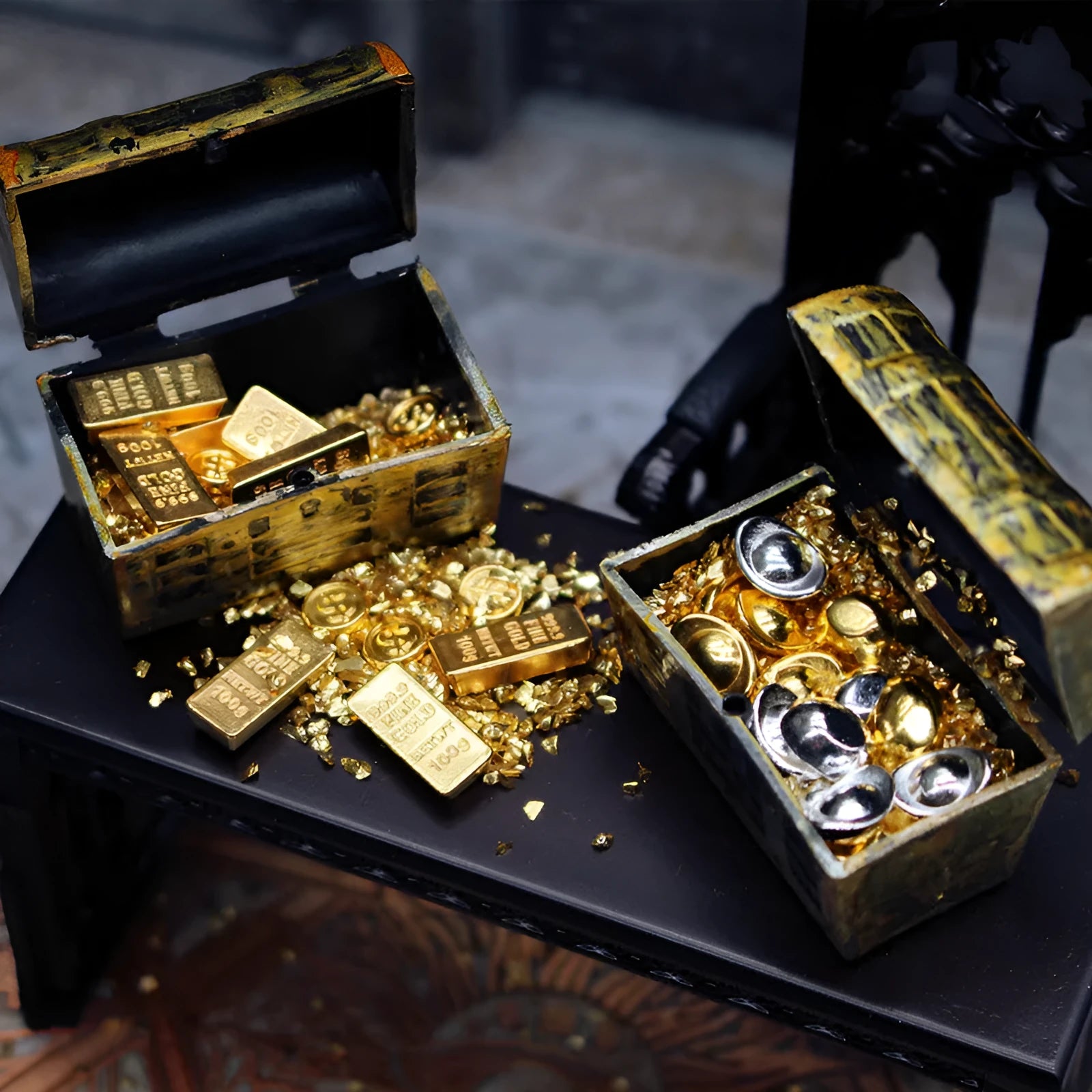 Alloy gold coin treasure box miniature accessories for doll house decoration