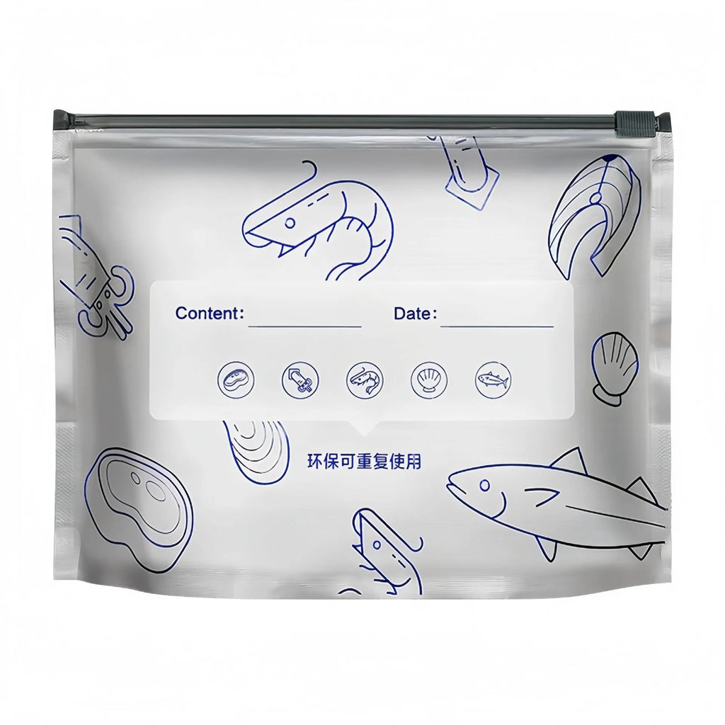 Pack of 10 aluminum foil fresh-keeping bags in three sizes for food storage.