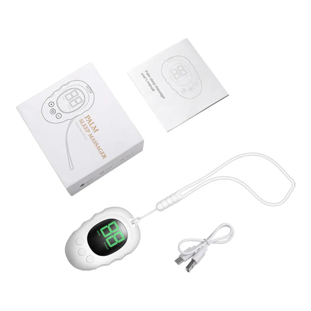Silicone sleep aid hand grip device in white, black or green colour with charging cable