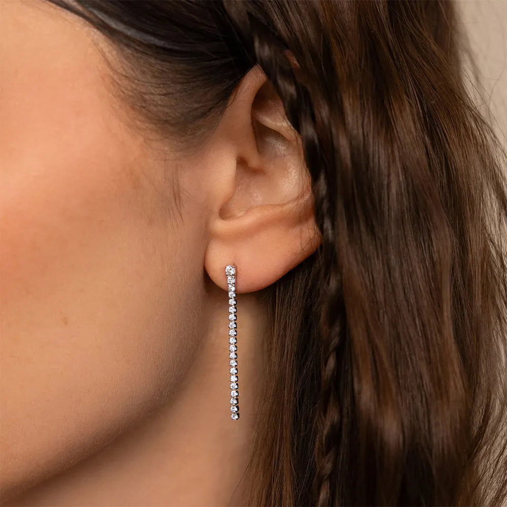 Women's stainless steel geometric line earrings with Chinese style design and zircon stones