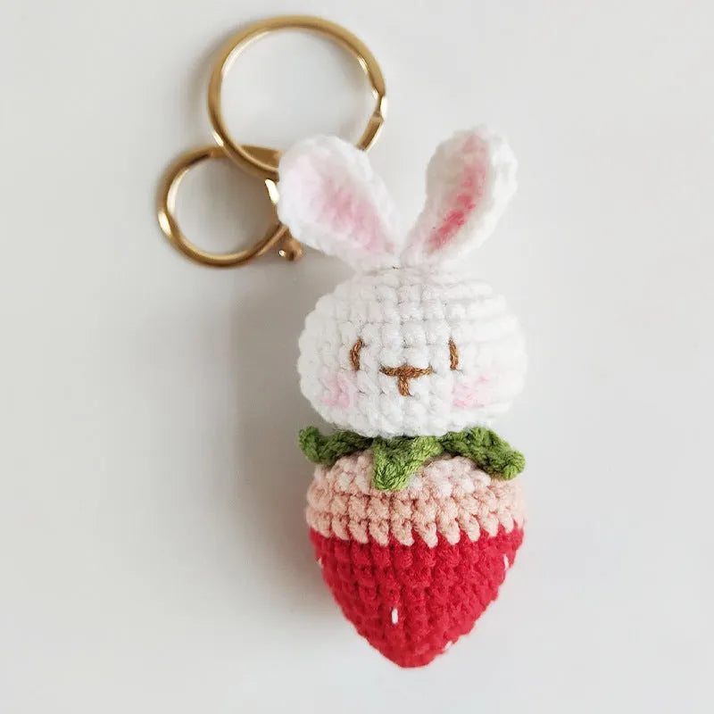 Hand-woven rabbit strawberry wire pendant with key attachment for jewellery making
