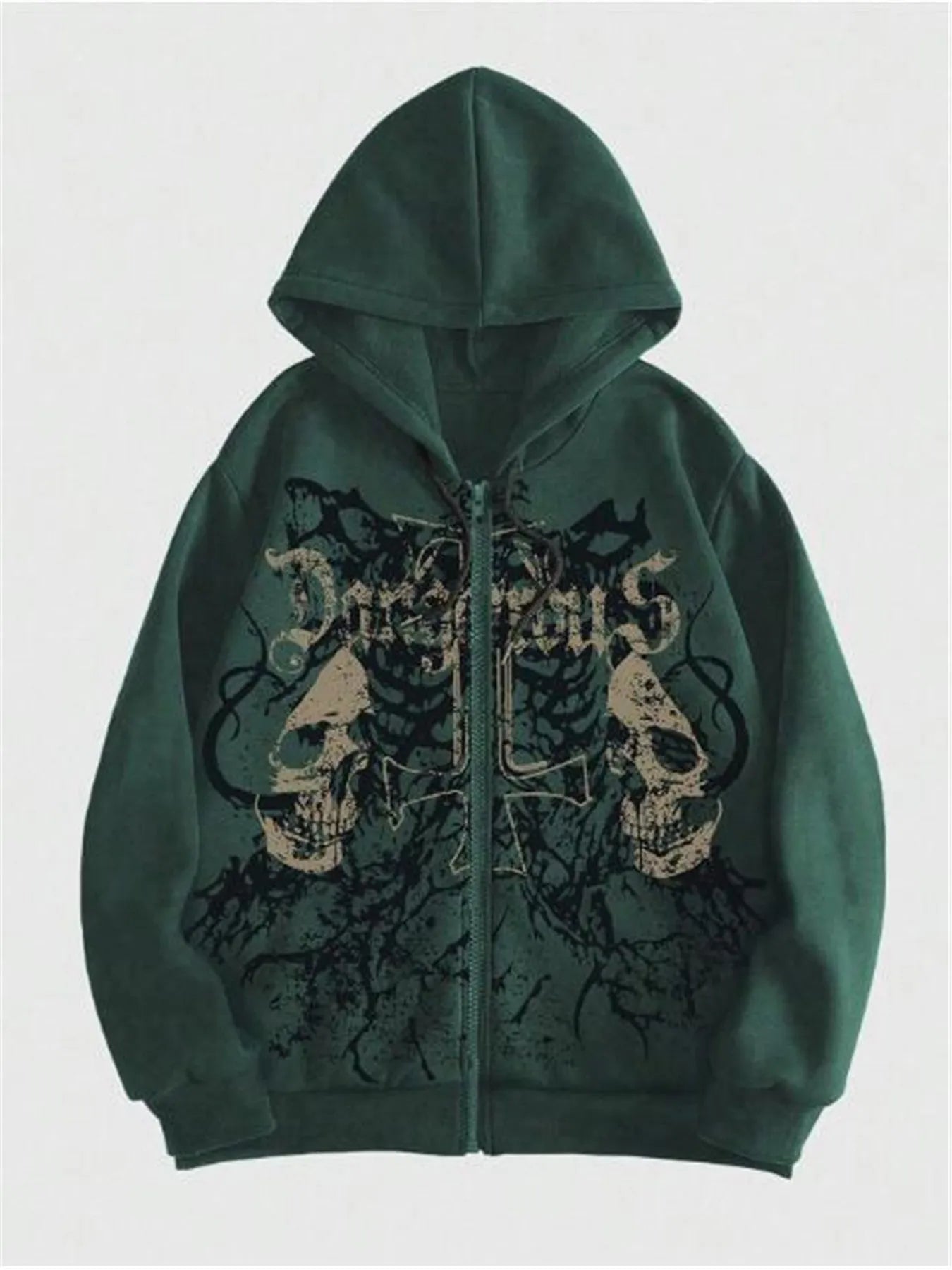 Men's black skull print hooded sweatshirt with long sleeves and cotton blend fabric