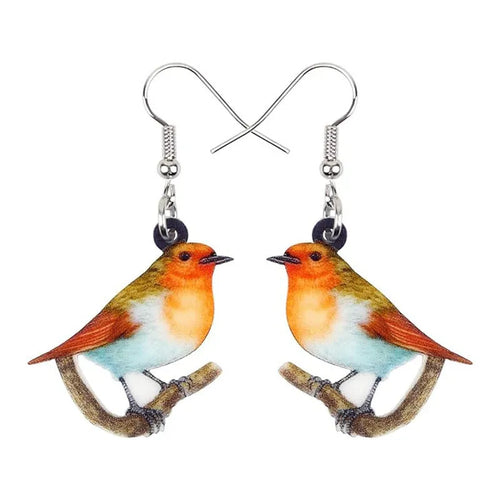 A pair of blue titmouse and snake design acrylic pendant earrings with geometric shape.