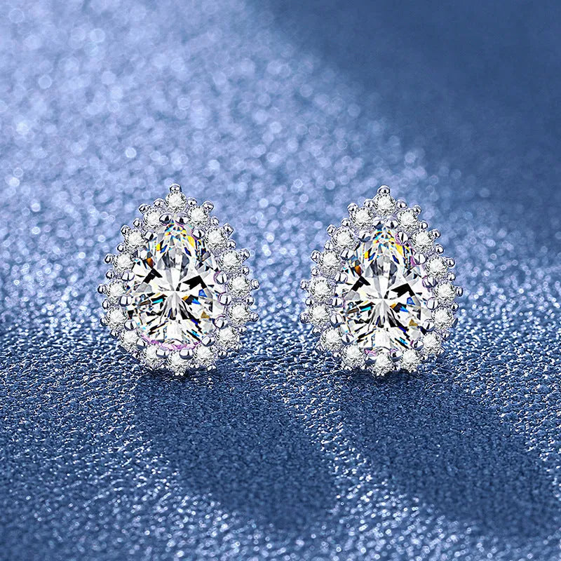 Heart-shaped six-claw inlaid zircon earrings for women, copper electroplated drop earrings with love motif
