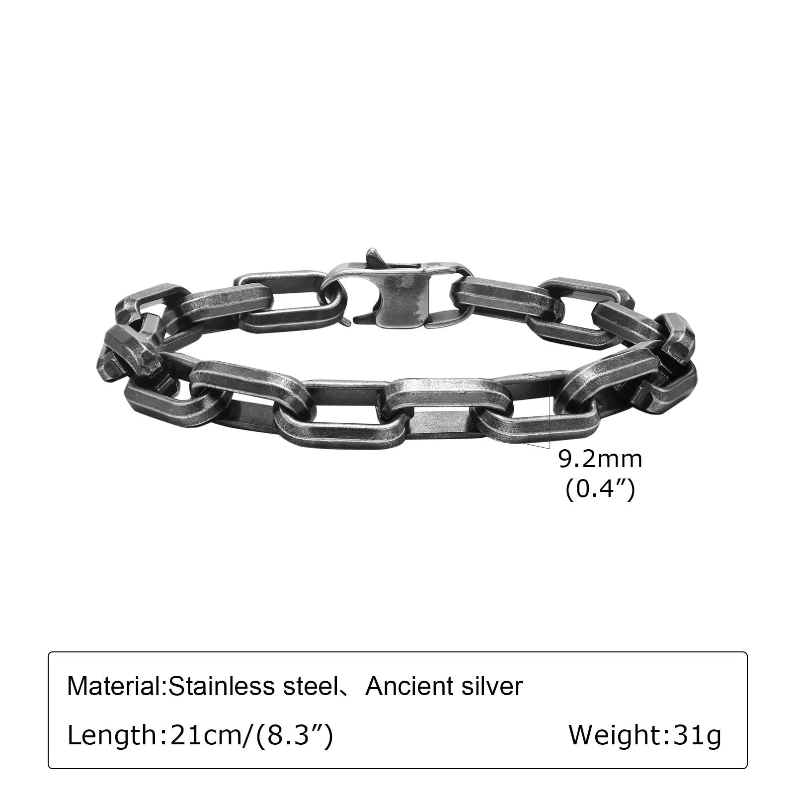 Men's square chain stainless steel bracelet in four colour finishes