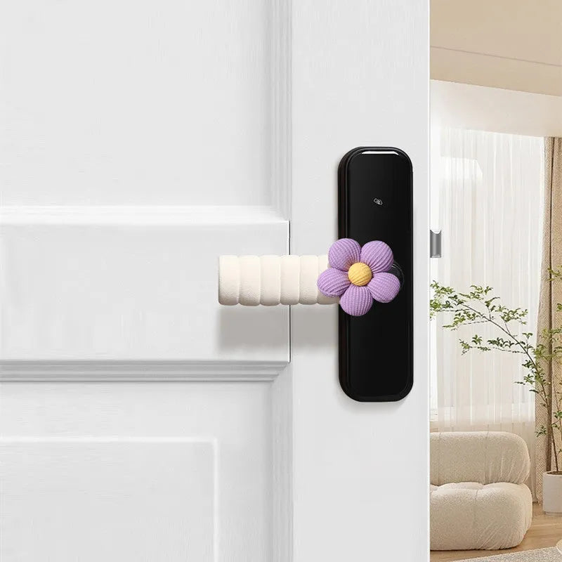 Round floral door handle protective cover in various colours showing PEVA construction