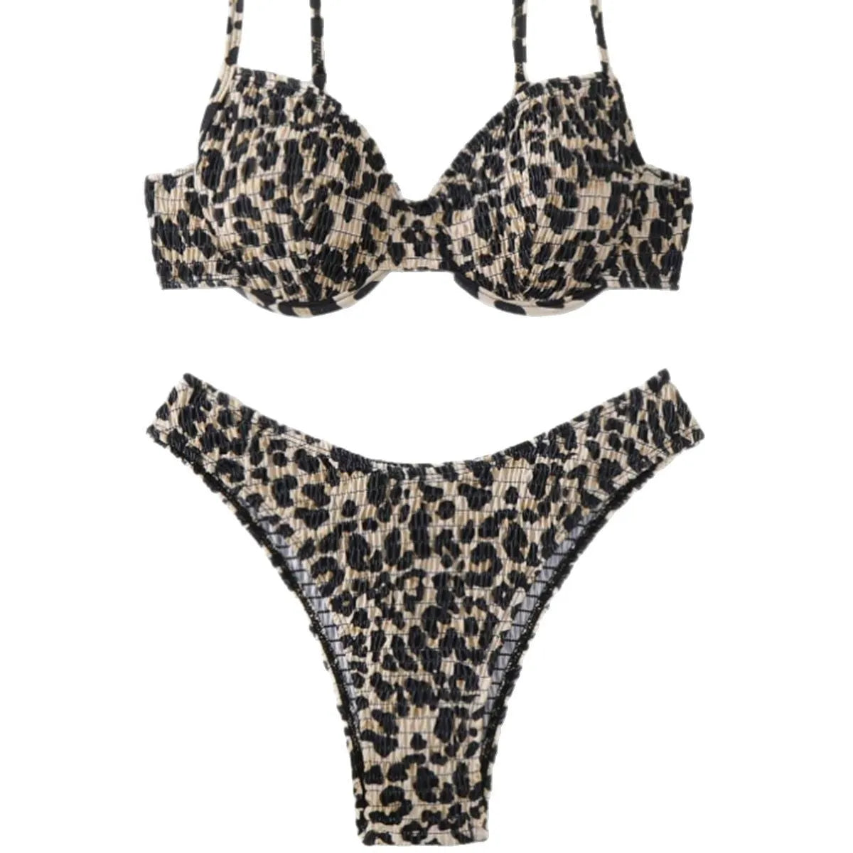 Leopard print backless bikini swimsuit for women in polyester with spandex lining