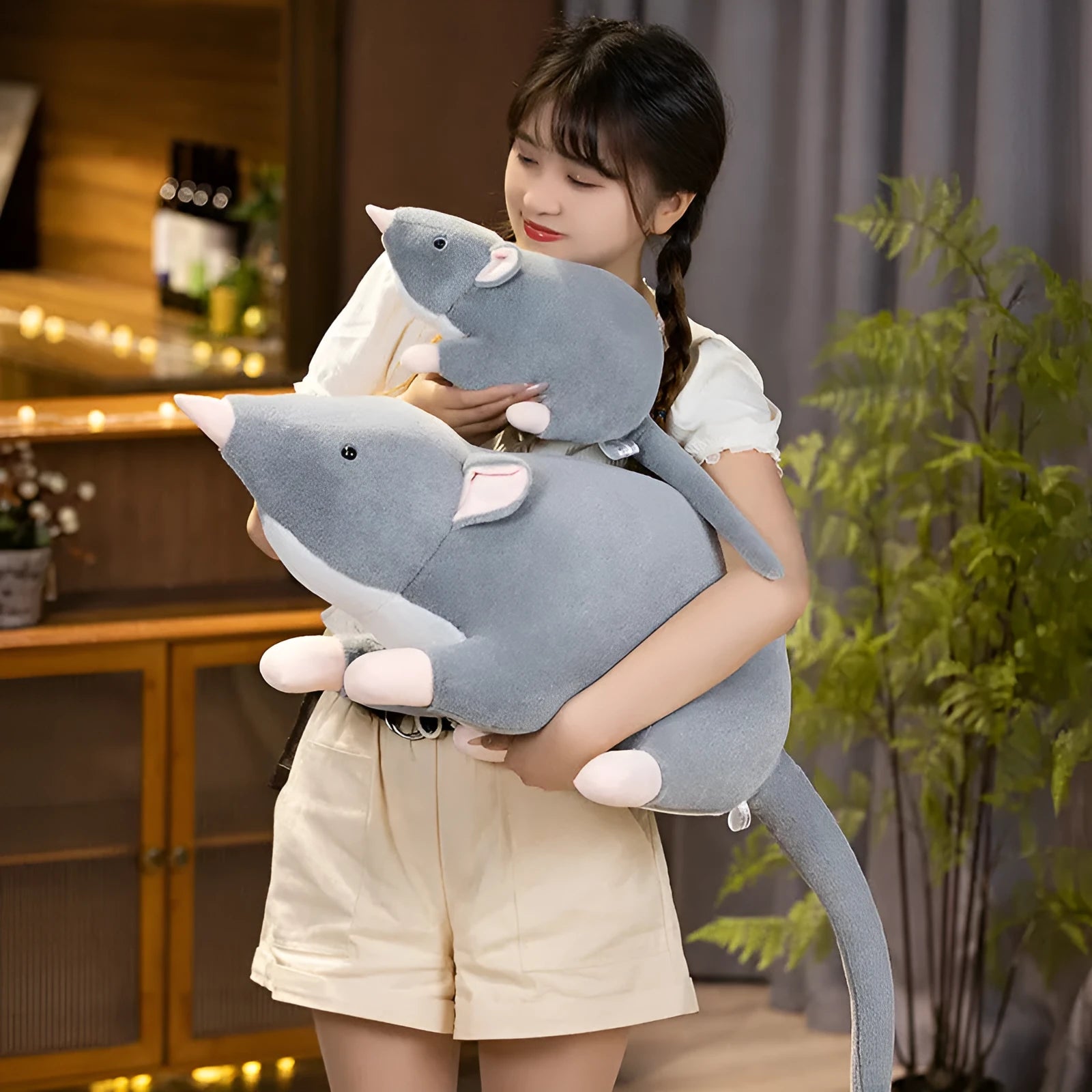 Cartoon mouse plush doll toy in three size options for children and youth