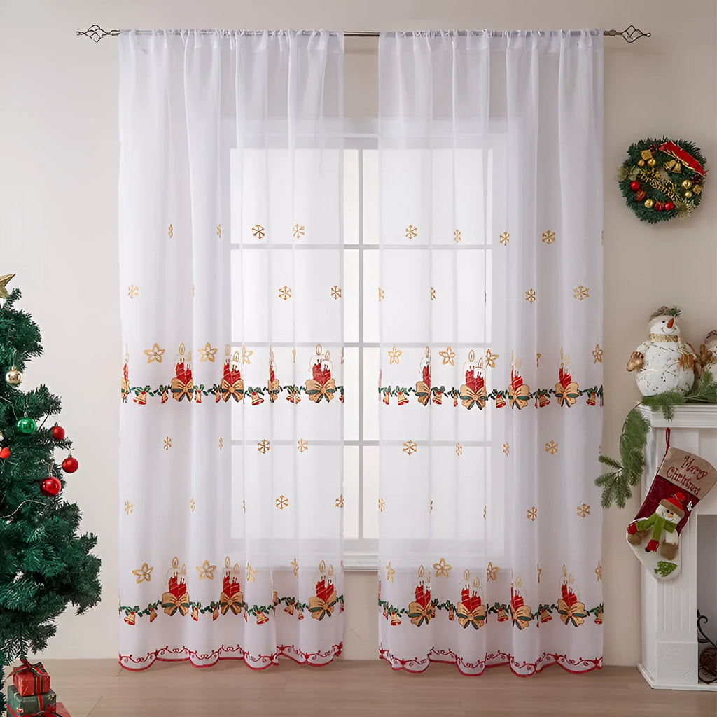 Christmas snowflake embroidery curtain with American style design in polyester material