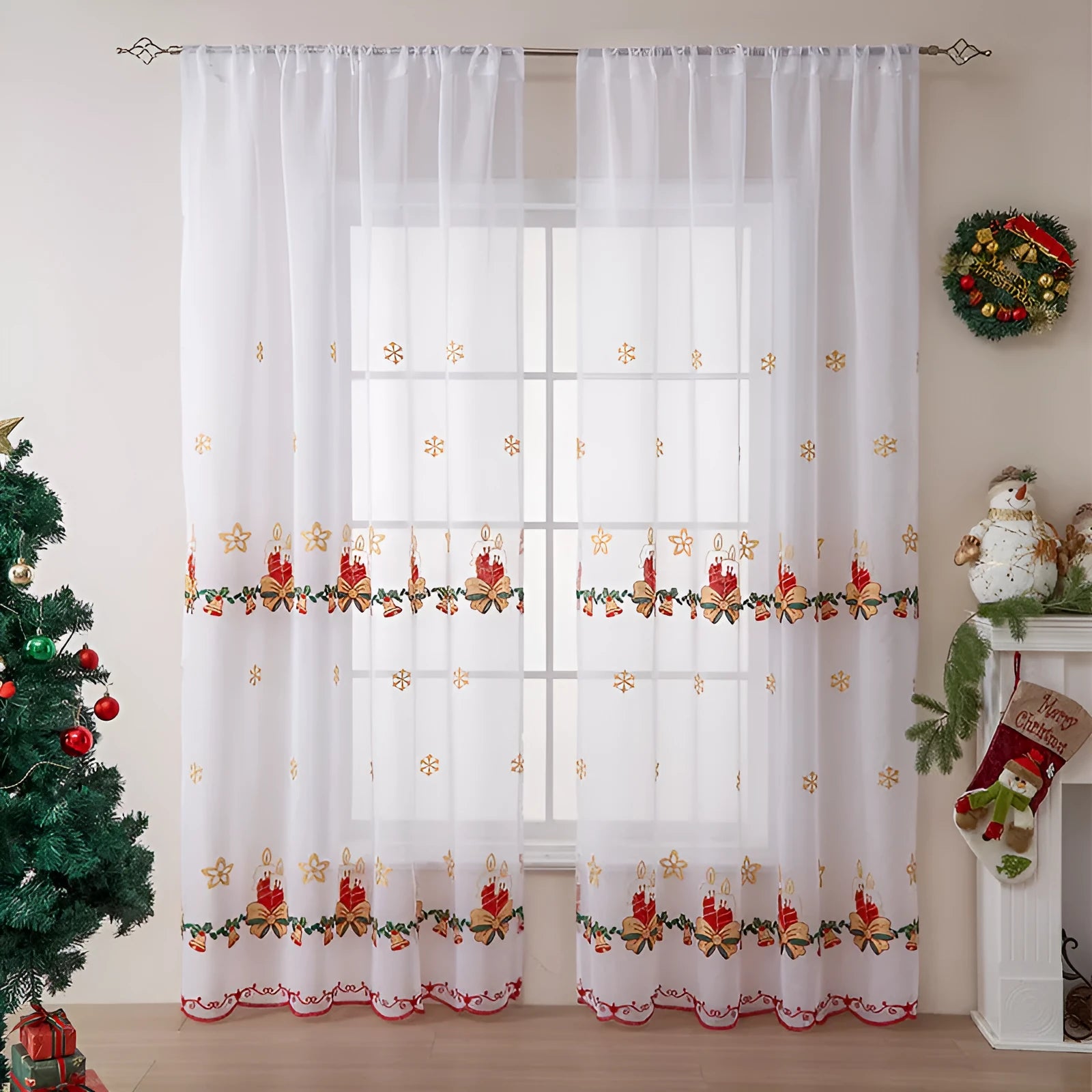 Christmas snowflake embroidery curtain with American style design in polyester material