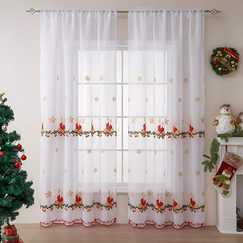Christmas snowflake embroidery curtain with American style design in polyester material