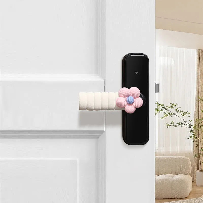 Round floral door handle protective cover in various colours showing PEVA construction