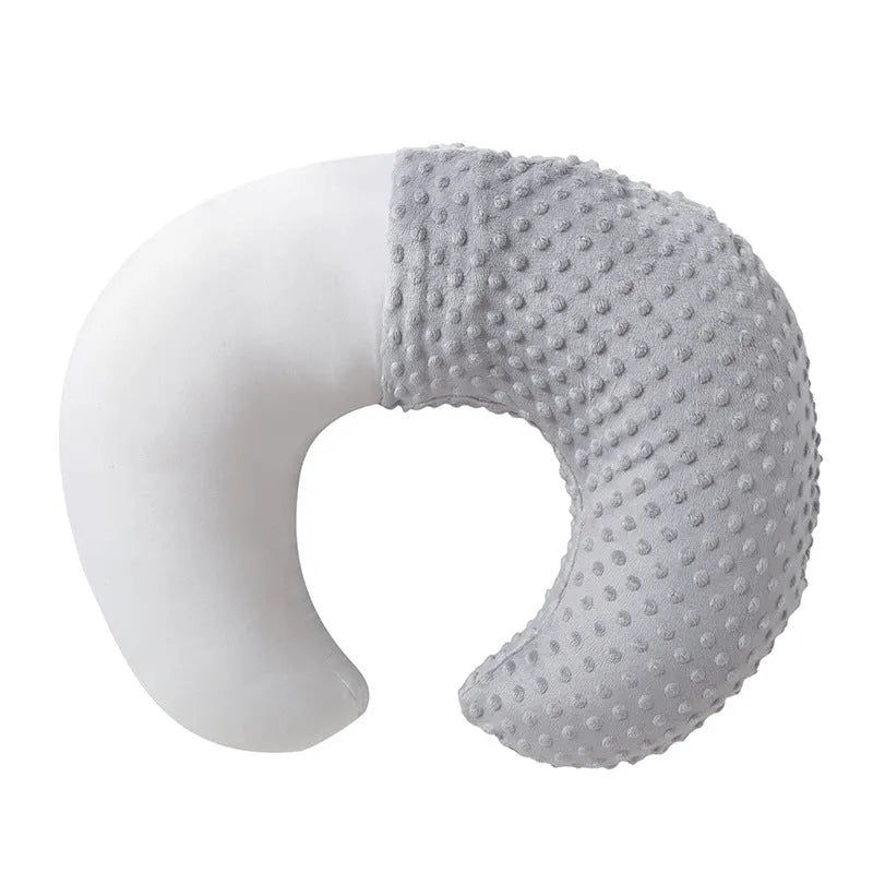 Multifunctional nursing pillow in grey colour with removable cover for breastfeeding and bottle feeding