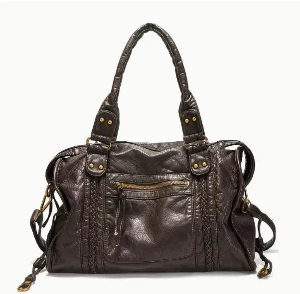 Women's brown retro messenger bag with horizontal square shape and single shoulder strap
