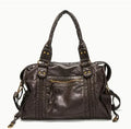 Women's brown retro messenger bag with horizontal square shape and single shoulder strap