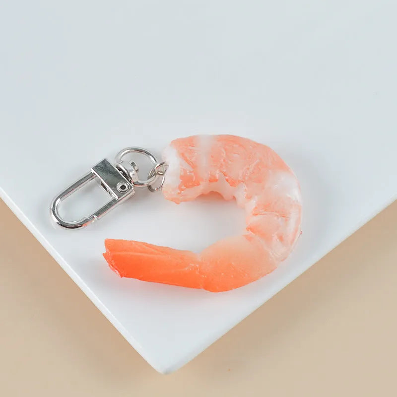 PVC simulation seafood shrimp keychain with 1.5cm thickness measurement showing injection moulding details