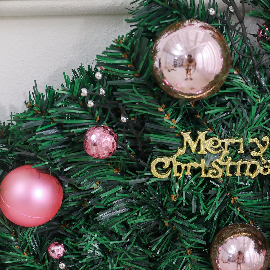 Pink Korean-style Christmas rattan garland decoration measuring 2.7 metres long with small fruit details.