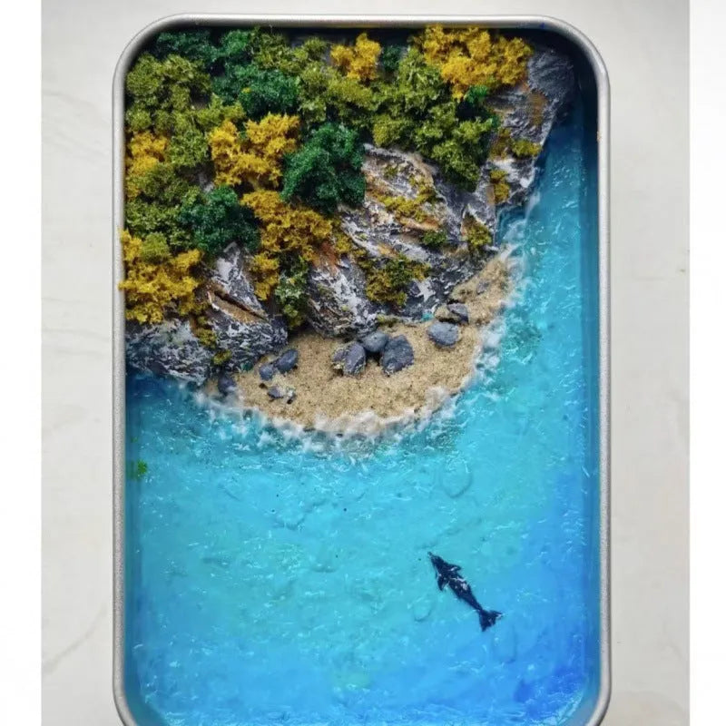 Handmade DIY marine landscape bamboo ornament with peninsula iron box design for aquarium decoration