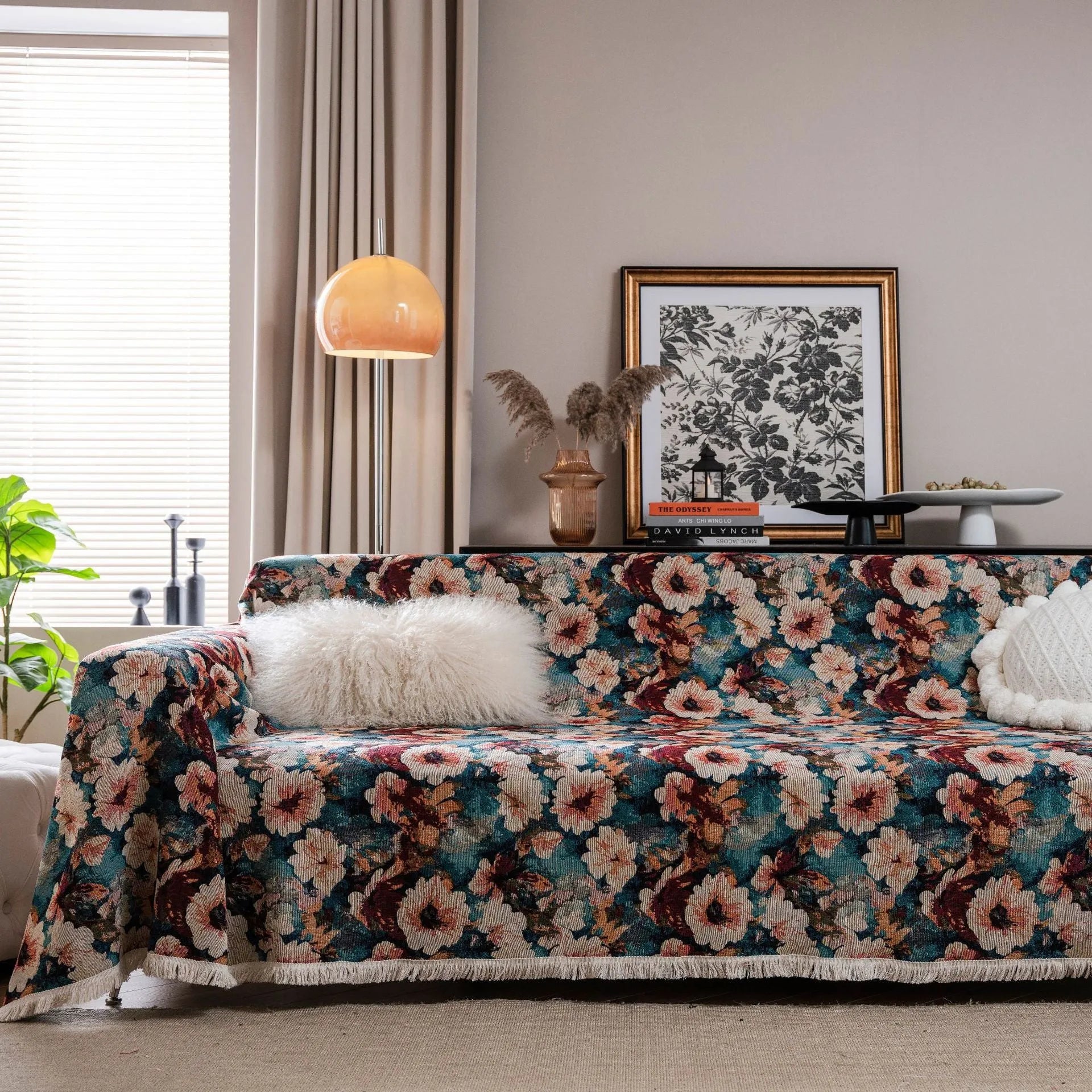 American country style jacquard floral pattern sofa cover in a polyester cotton blend fabric.