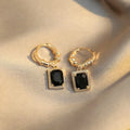 Geometric quadrilateral black zircon earrings with copper construction and retro French Court styling