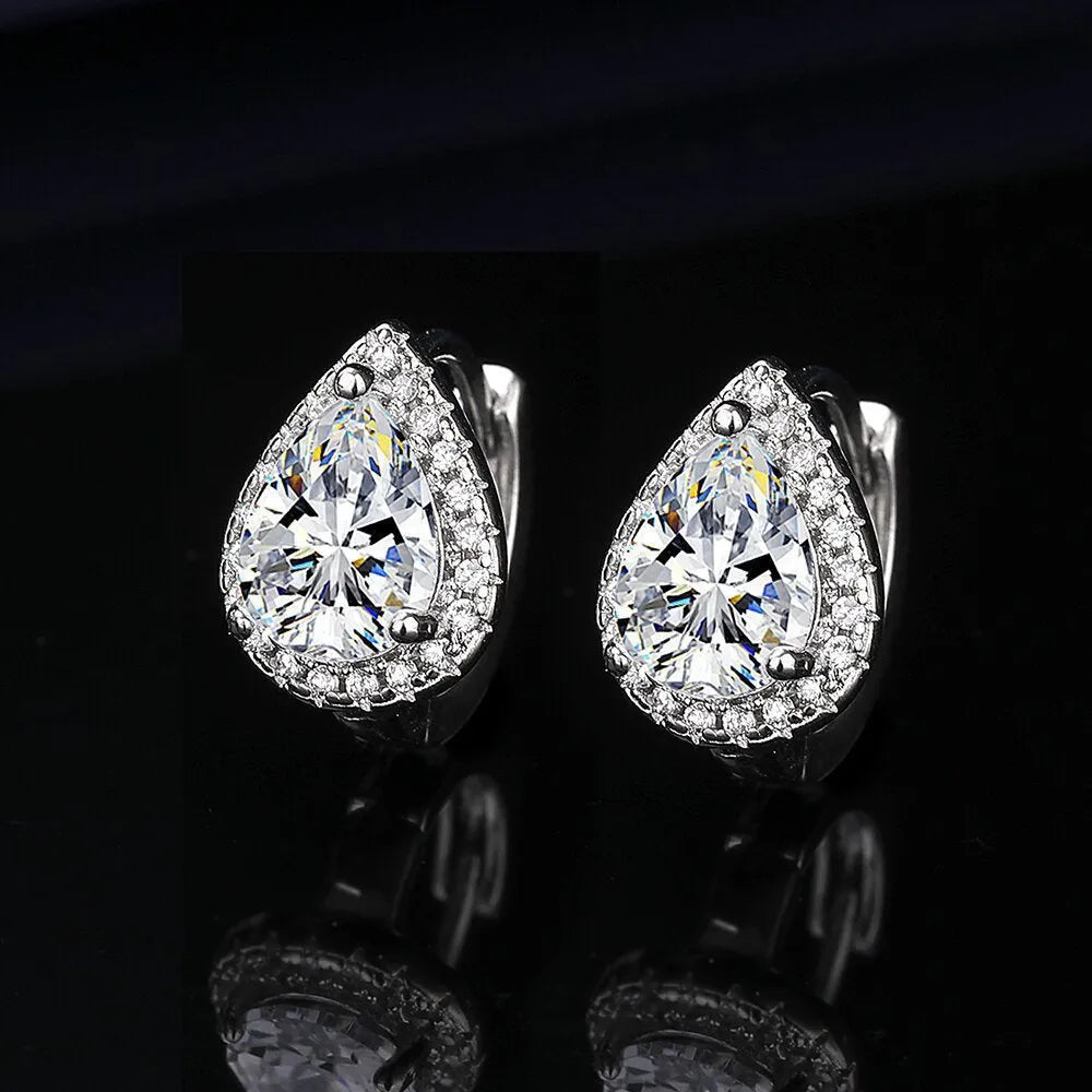 Heart-shaped six-claw inlaid zircon earrings for women, copper electroplated drop earrings with love motif