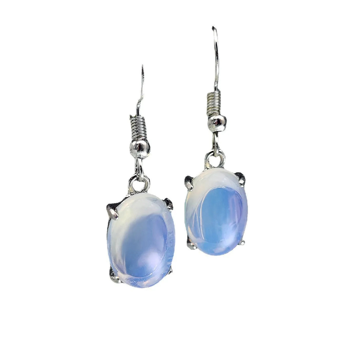 Opal earrings with cross pendant in drop shape, moonlight white colour, retro simple style