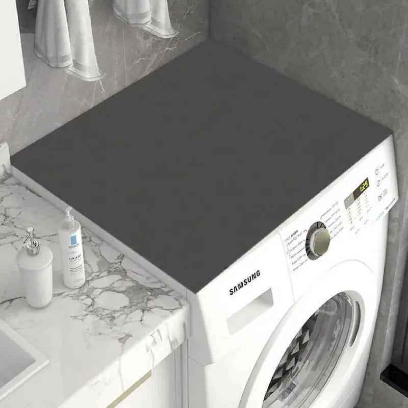 Dustproof absorbent washing machine mat with abstract print in front of a washing machine