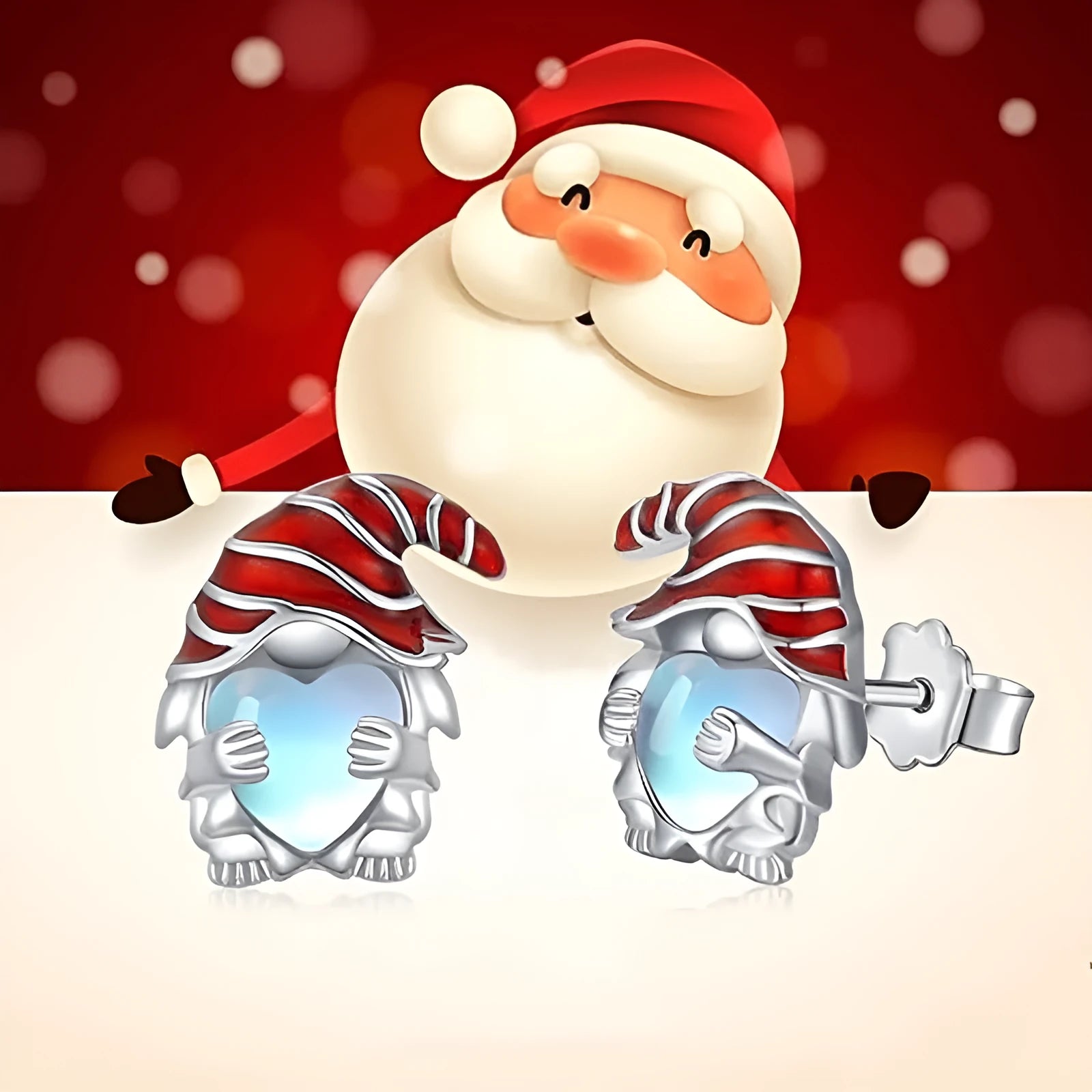 Santa Claus themed heart-shaped earrings for women in white gold colour