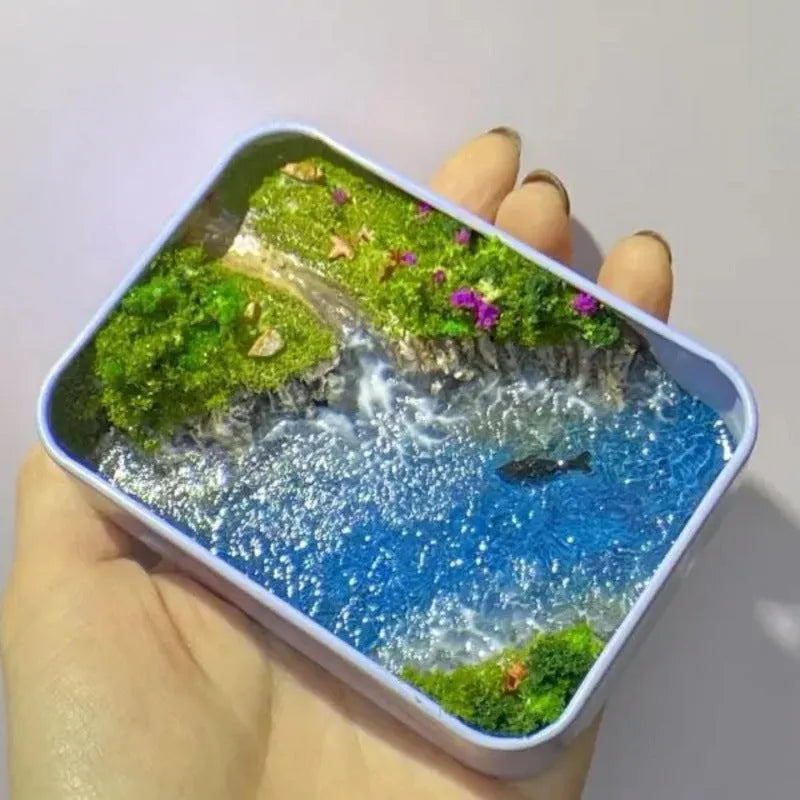 Handmade DIY marine landscape bamboo ornament with peninsula iron box design for aquarium decoration