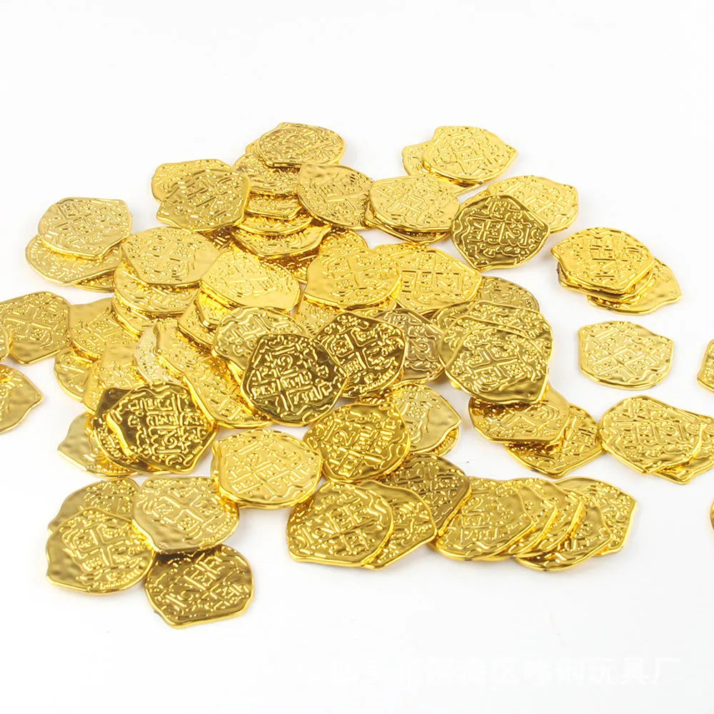 Set of 100 electroplated Roman coin replicas in gold, silver, or bronze finishes for pirate treasure displays
