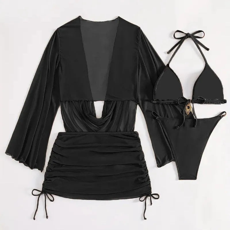 Dark brown sleeveless lace-up backless women's swimsuit on a mannequin