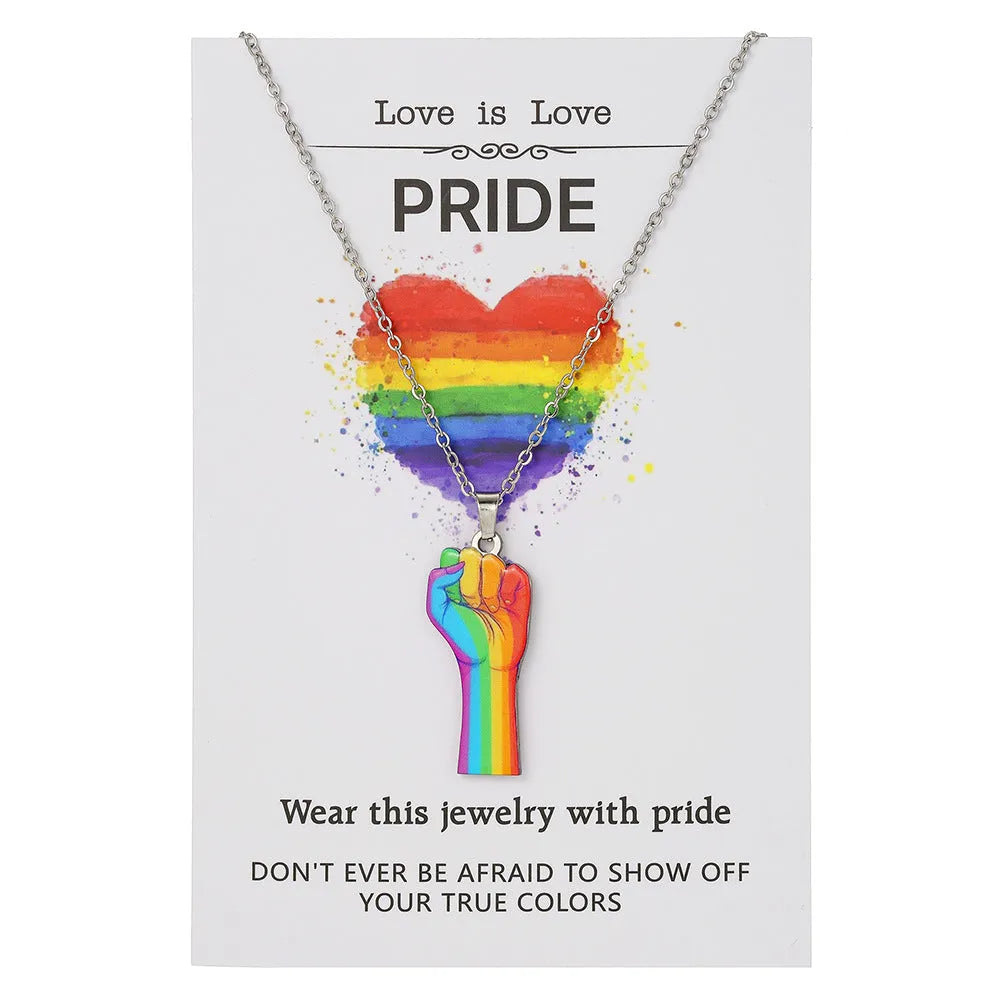 Women's stainless steel necklace and bracelet set with inspirational colour printing.