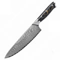 Damascus steel 8-piece kitchen knife set showing fishbone pattern on blades