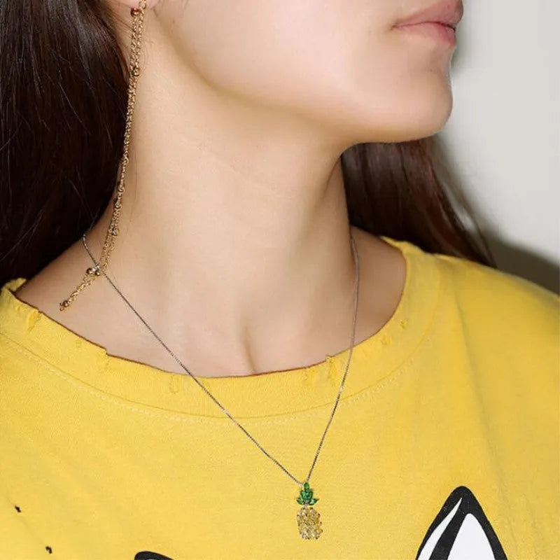 Korean fashion geometric pineapple necklace with silver plating and electroplated finish