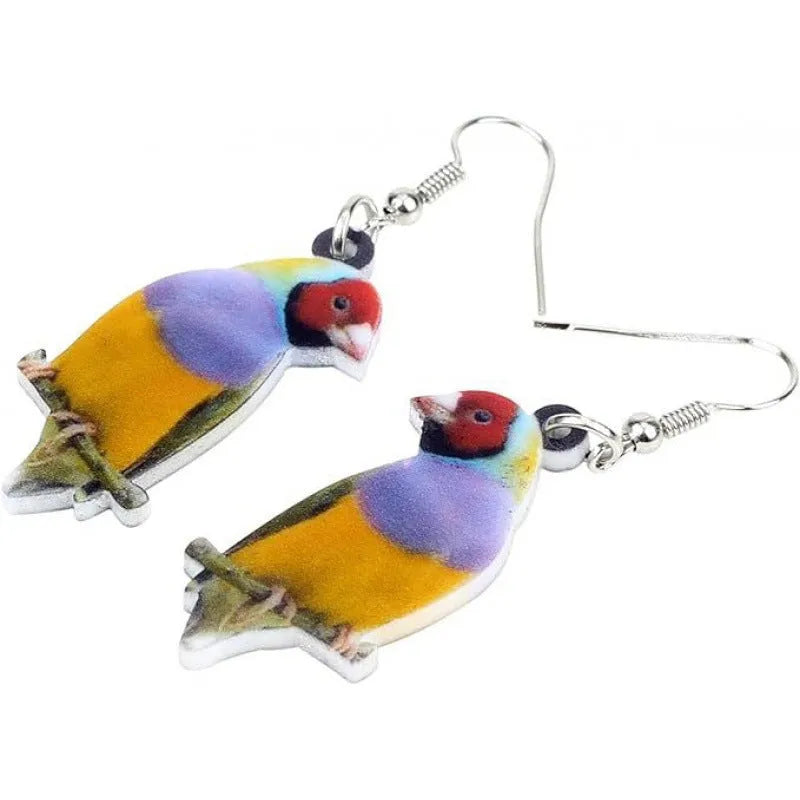 A pair of blue titmouse and snake design acrylic pendant earrings with geometric shape.