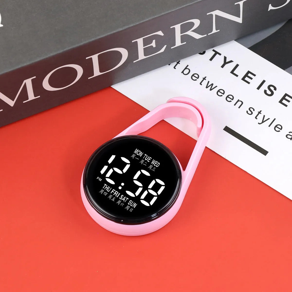 Fashion LED electronic watch showing luminous digital time display on a plastic strap, available in multiple colours.