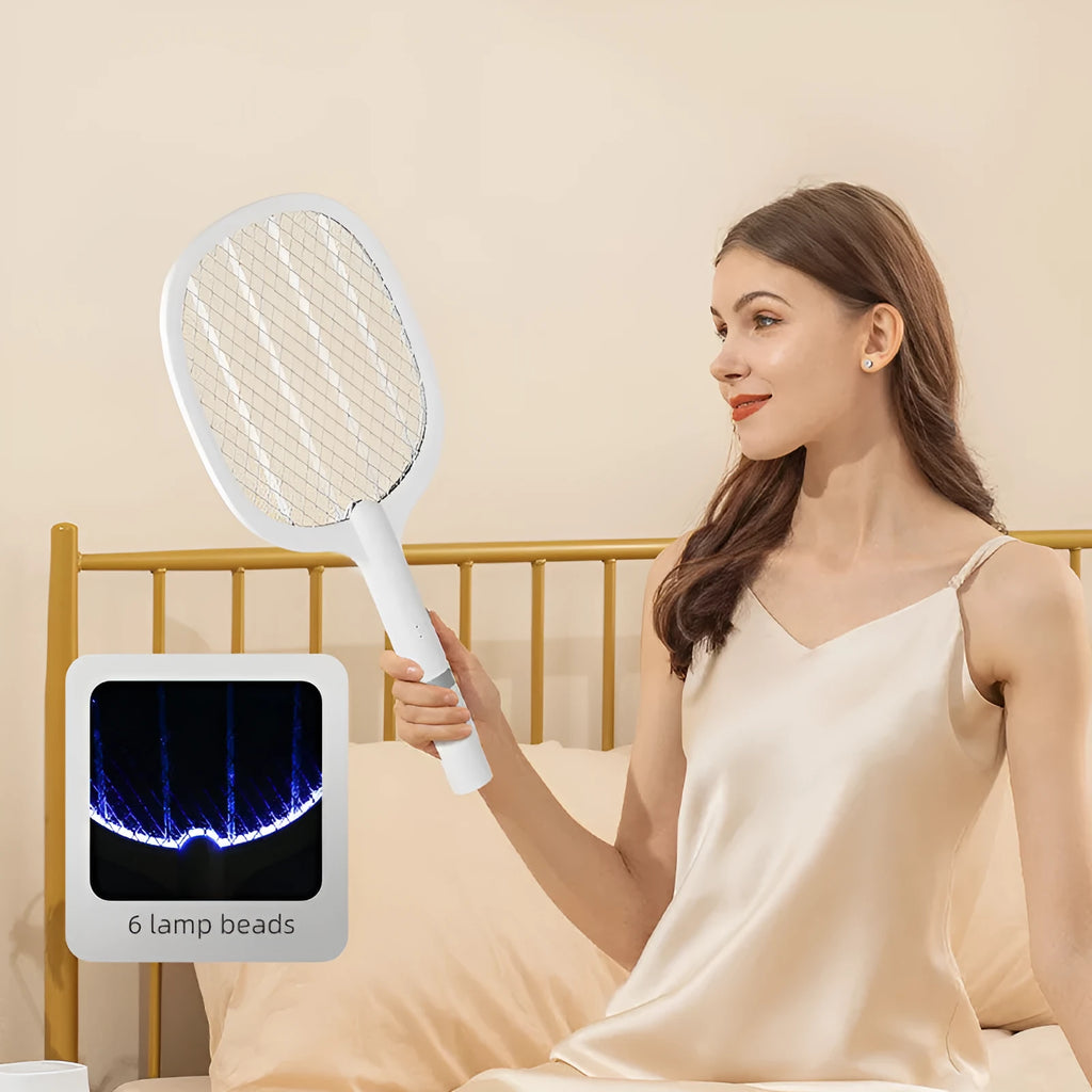 Blue and purple rechargeable electric mosquito swatters for indoor use.