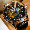 Men's automatic mechanical watch with large hollow dial and rose gold shell casing