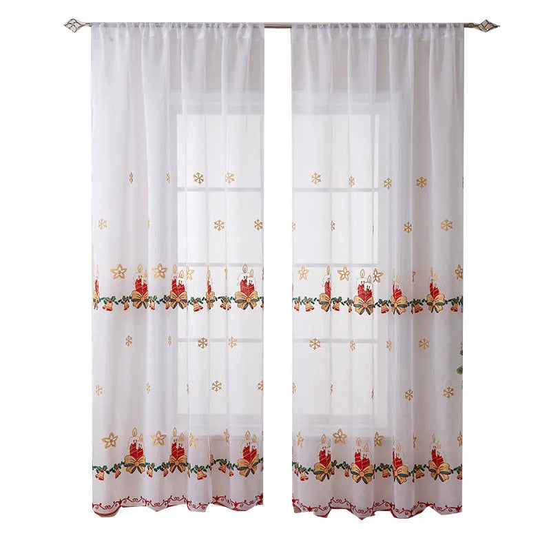 Christmas snowflake embroidery curtain with American style design in polyester material