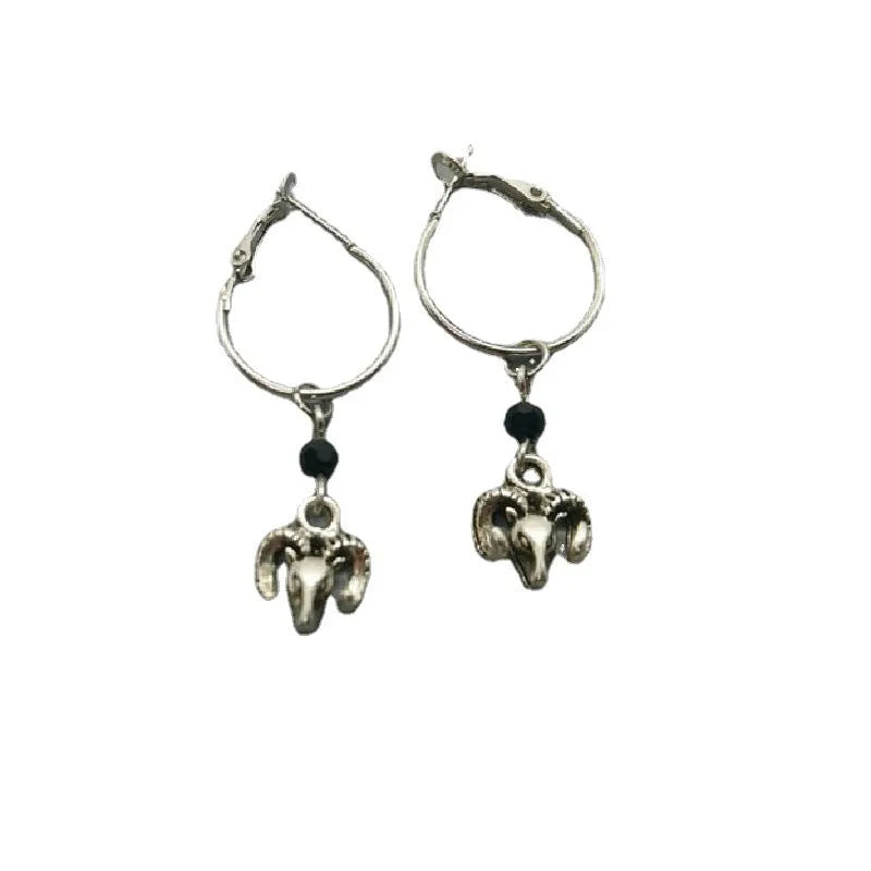 Silver Tibetan antelope round ring drop earrings for women with European minimalist style